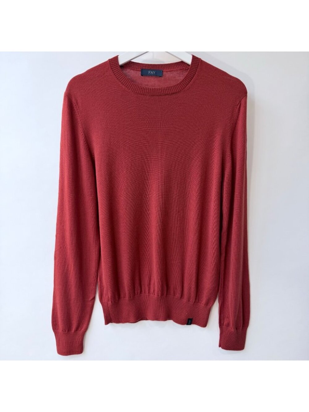 Fay Mens Wool Crewneck Sweater Red L Virgin Wool Lightweight Pullover Italy M86